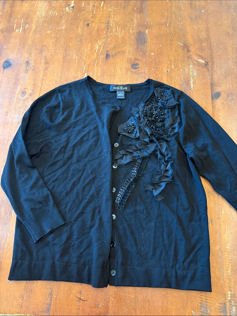 august silk Black Embellished Floral-Detail Button Cardigan